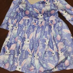 Girls' Purple Bunny Print Casual Dress